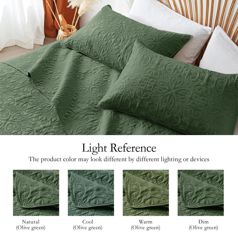 akkialla akkialla Full Queen Quilt Bedding Set for All Seasons Lightweight Olive Green Bedspreads Queen Size Modern Style Microfiber Soft Floral Pattern Coverlet Set(1 Quilt 2 Pillow Shams)  - Image 4