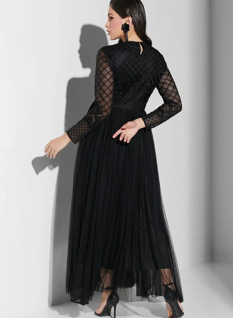 Threadz by Ajooni Plisse Mesh Detail Dress
