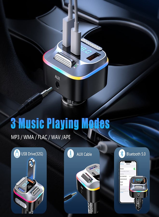 SYOSI Car FM Transmitter Bluetooth 5.0 PD+QC3.0 Car Charger AUX Bluetooth Radio Music Adapter Wireless Big Microphone & HiFi Bass Sound Cigarette Lighter Supports Hands-Free Siri Google Assistant - Image 5