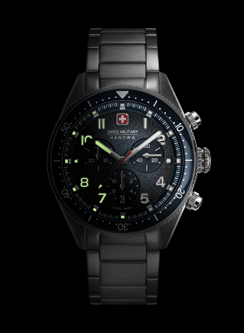 Swiss Military Hanowa Silver 2 Greyhound Chrono Blue Dial Stainless Steel Bracelet Watch for Men, 43mm, 10 ATM for Men | Best Price UAE