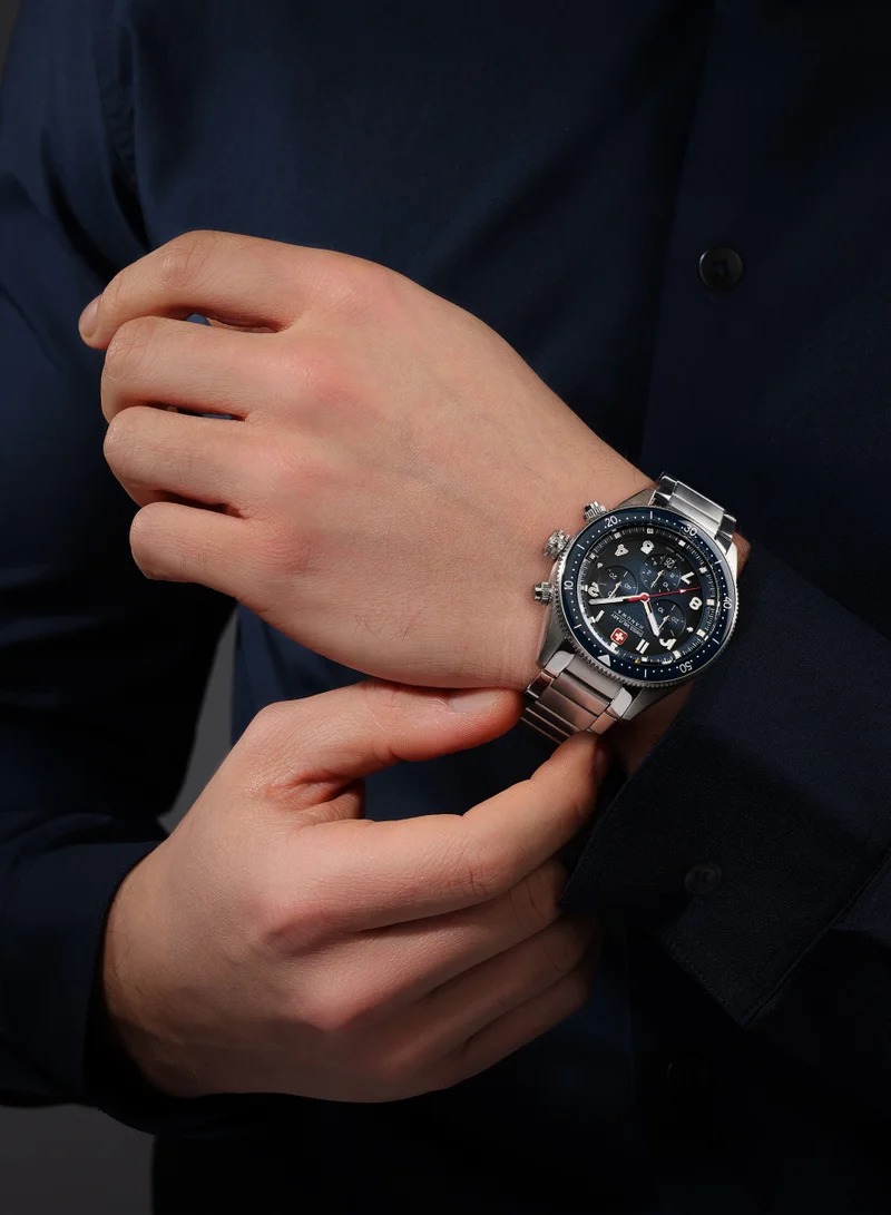 Swiss Military Hanowa Silver 2 Greyhound Chrono Blue Dial Stainless Steel Bracelet Watch for Men, 43mm, 10 ATM for Men | Best Price UAE