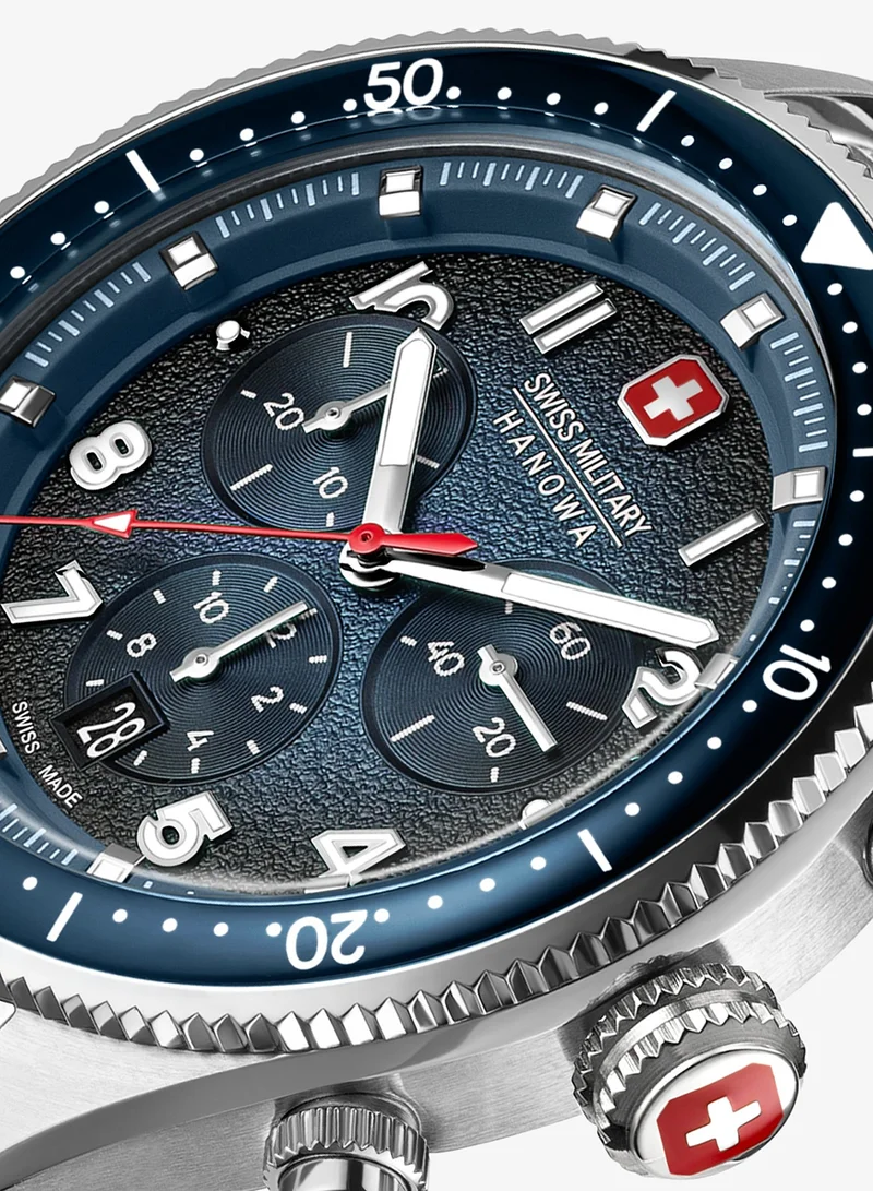 Swiss Military Hanowa Silver 2 Greyhound Chrono Blue Dial Stainless Steel Bracelet Watch for Men, 43mm, 10 ATM for Men | Best Price UAE