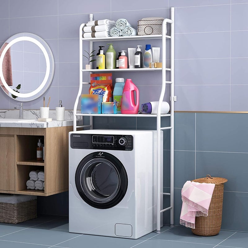 Ozoy 3 Layer Over The Washing Machine Storage Rack Metal Bathroom Shelf Space Saving Organizer for Laundry Room Wash Basin Floor Stand (White Round) - Image 1