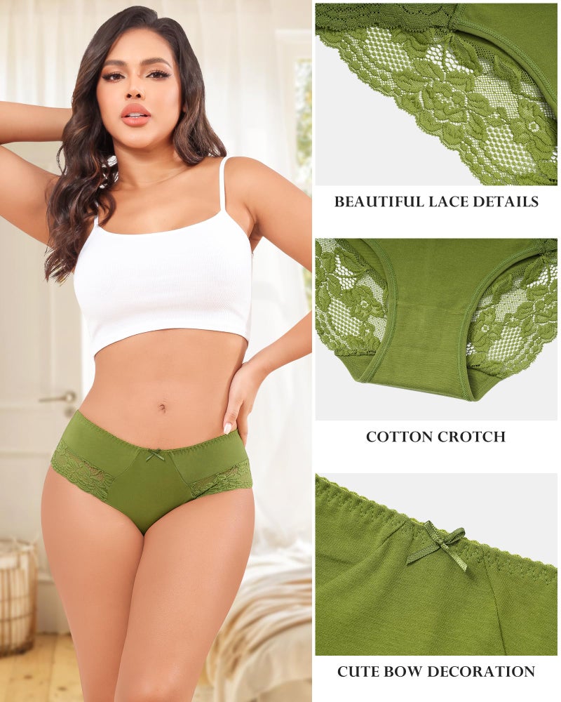 LEVAO Womens Underwear Cotton Bikini Panties Lace Stretch Cheeky Ladies Hipster Soft Briefs Multipack 6 Pack - Image 4
