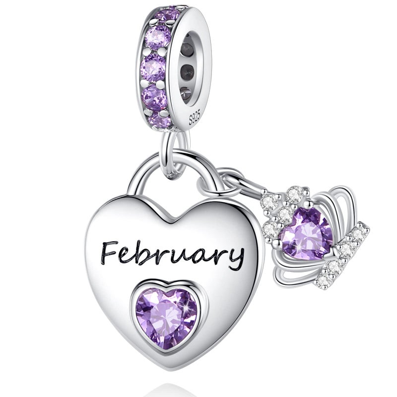 MAVTZRE 925 Sterling Silver Birthstone Charms for Charms Bracelet: Heart Dangle Charms for Pandora Bracelets and Necklaces, March Birthstone Jewelry For Women (February) - Image 1