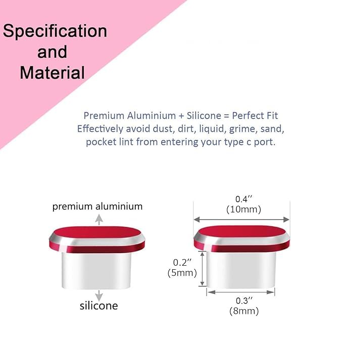 Enclave USB C Dust Plug, Type C Anti Dust Plug Cover Charging Port Protector Cap with Cleaning Brush for All USB C Devices.(Pack of 2) (Red) - Image 5