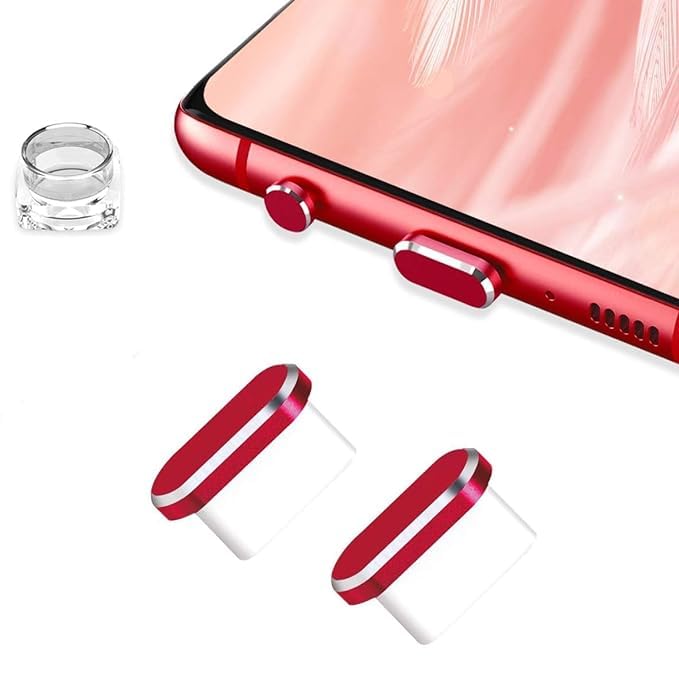 Enclave USB C Dust Plug, Type C Anti Dust Plug Cover Charging Port Protector Cap with Cleaning Brush for All USB C Devices.(Pack of 2) (Red) - Image 1