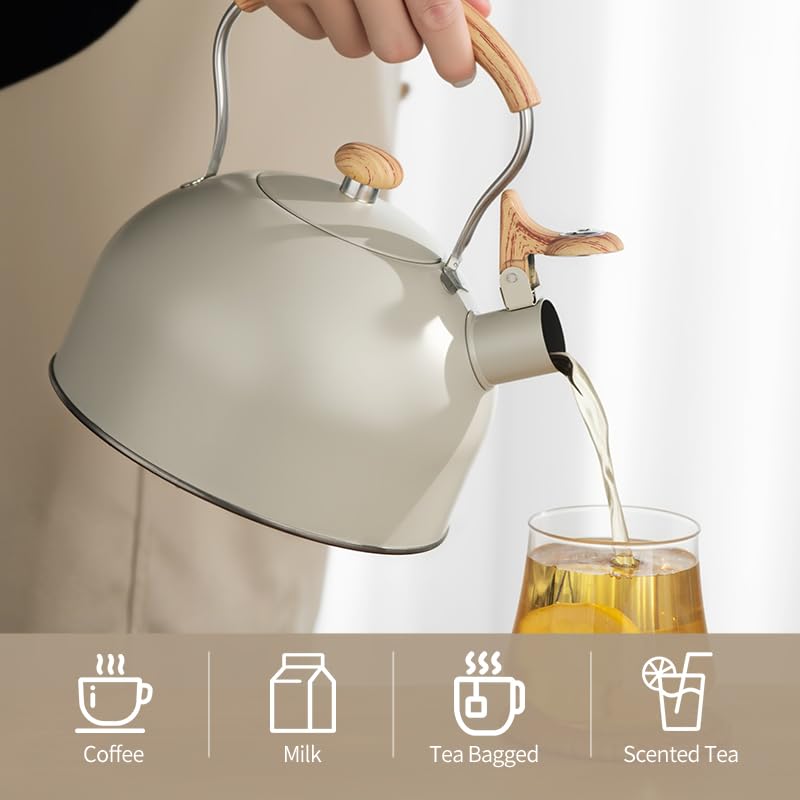 shoxil Stove Top Kettle, 2.5 Quart Whistling Kettle for Gas Hob with Wood Pattern Handle Loud Whistle Food Grade Stainless Steel, Anti-Hot Handle and Anti-Rust, Suitable for All Heat Sources - Image 5