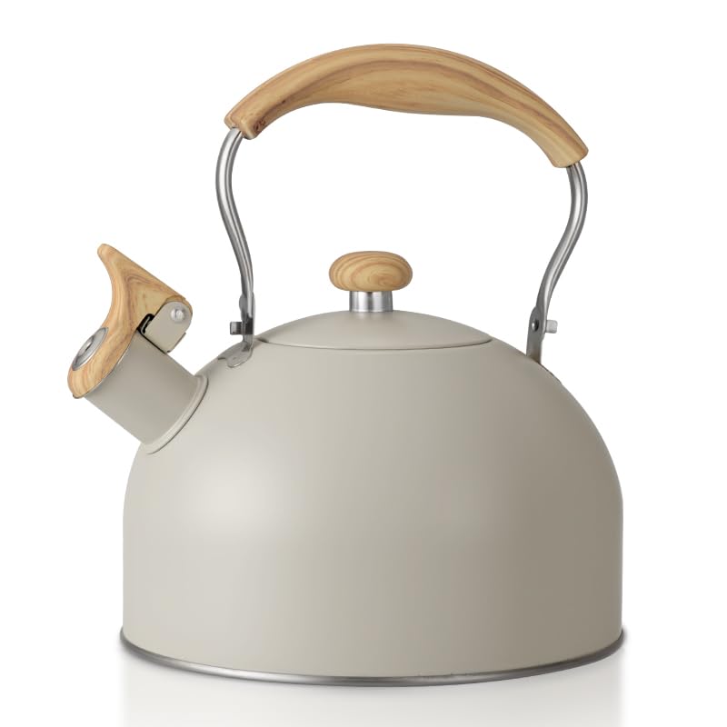 shoxil Stove Top Kettle, 2.5 Quart Whistling Kettle for Gas Hob with Wood Pattern Handle Loud Whistle Food Grade Stainless Steel, Anti-Hot Handle and Anti-Rust, Suitable for All Heat Sources - Image 1