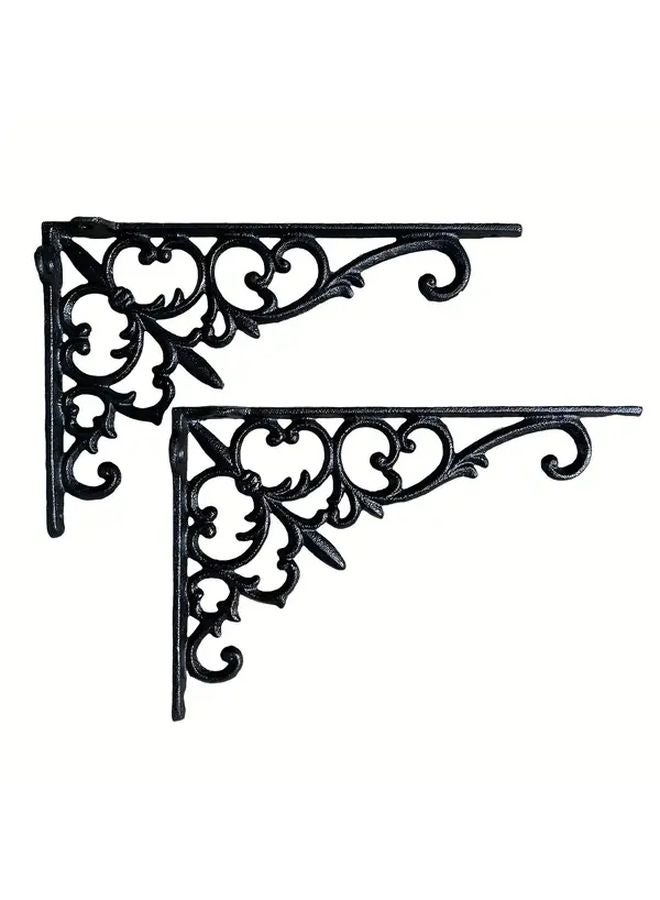 2 Pack Cast Iron Right Angle Brackets 24x15 5cm Black Wall Mounted Shelf Supports - Image 2
