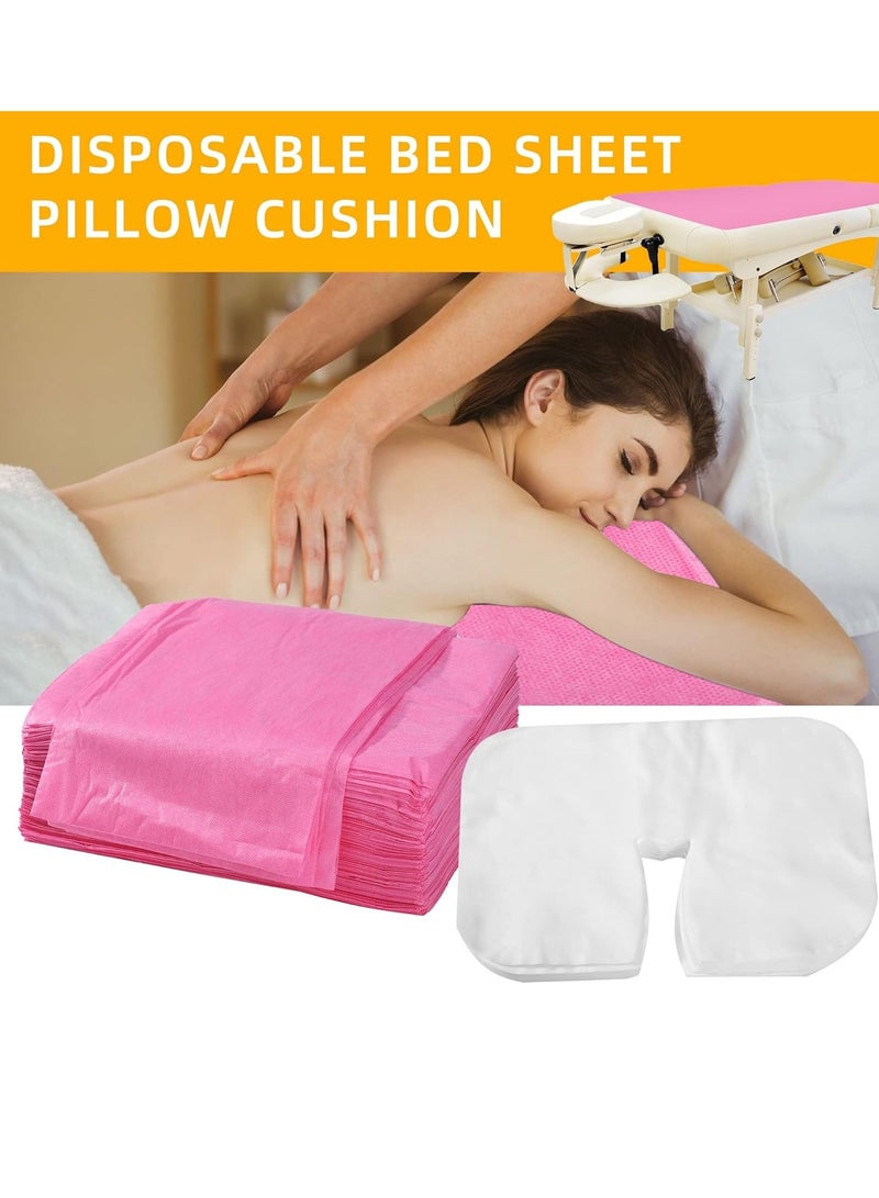 Generic 100 Pieces Disposable Non Woven Massage Table Sheets Set Include 50 Pieces 31x71 Inches Soft Massage Bed Sheet & 11x14 Inches Face Cradle Covers For Massage Beauty Salon - Pink  - Image 5