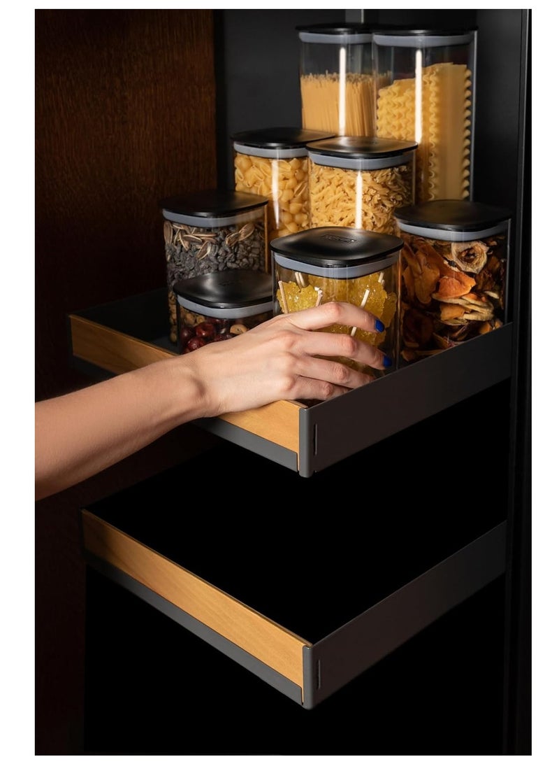 kleez KLEEZ 5-Piece Clear Food Storage Container Set | Airtight Vacuum Seal with Black Lids | Pantry Organizer for Pasta, Cereal, Flour, Sugar, & Beans | Space-Saving Upright Canisters - Image 5