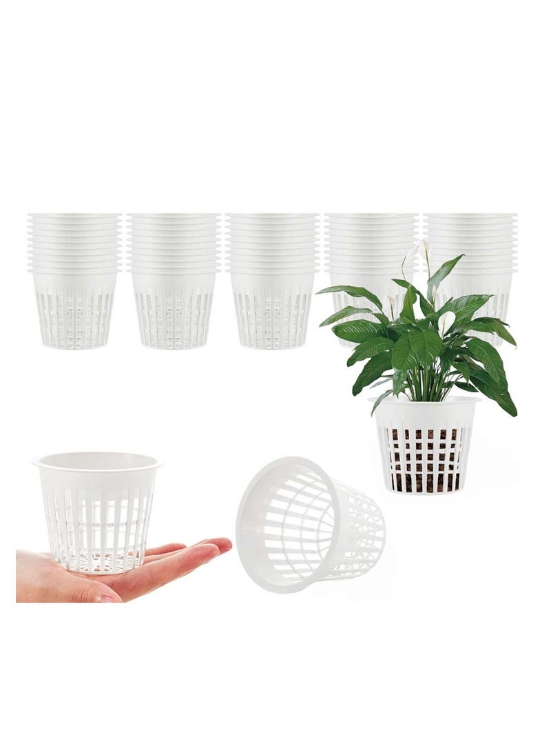50Pcs 3 Inch Round Heavy Duty Garden Slotted Mesh Net Cups for Hydroponics, Durable White Pots for Optimal Plant Growth - Image 1