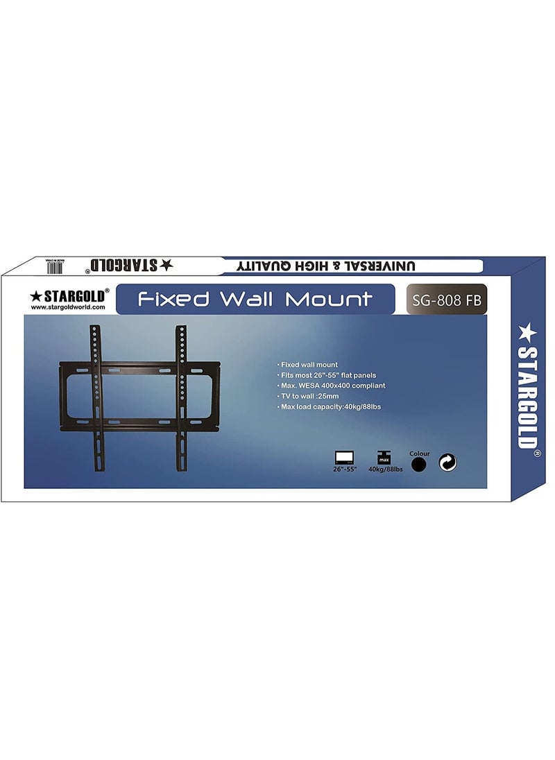 Generic - Fixed Wall Mount TV Bracket, Heavy Duty TV Stand for 26-55 Inches LED LCD Plasma Flat Screen for living room, lounge, classrooms, lobby, restaurants, Max Vesa 400 x 400 mm, SG-808FB - Black - Image 1
