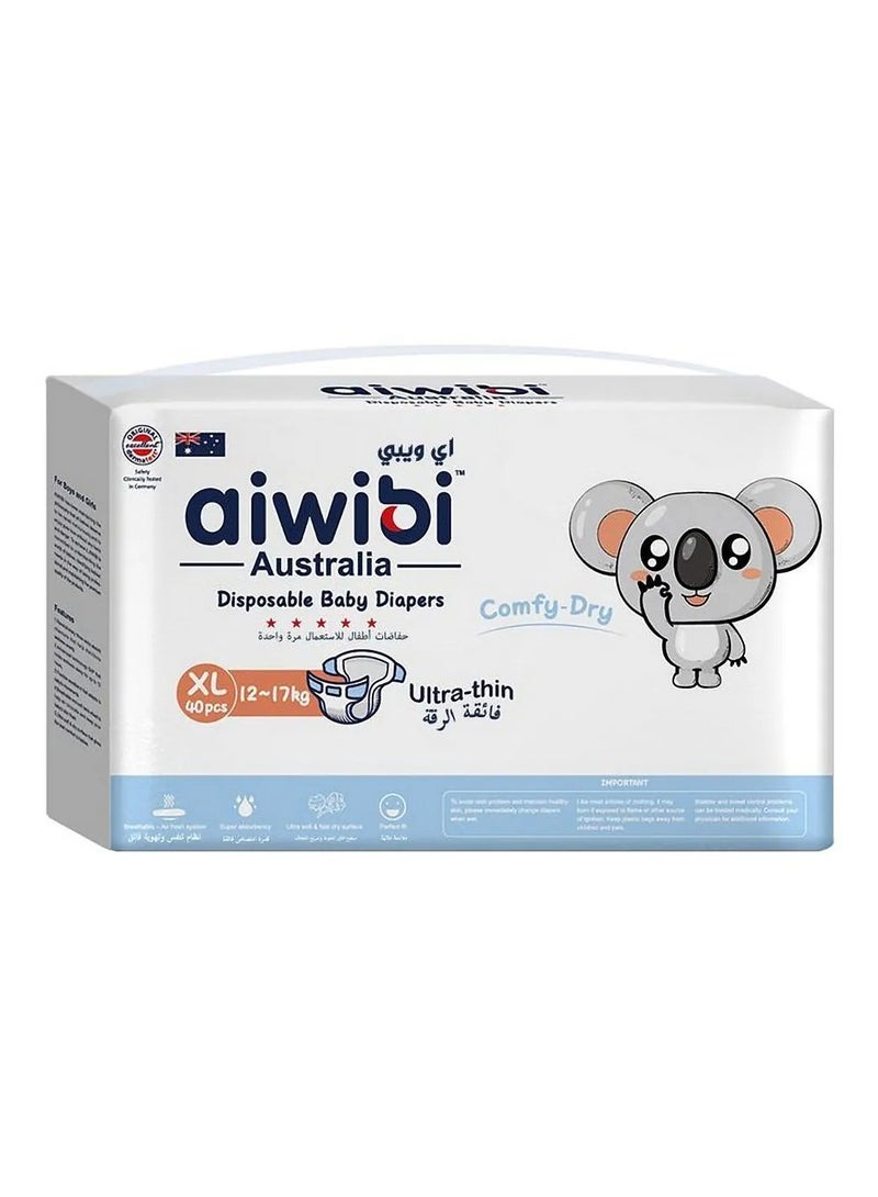 aiwibi حفاضات أطفال من نوع شريط Aiwibi القابلة للاستخدام مرة واحدة، الحجم 5 XL، 12 إلى 17 كجم - قابلة للتنفس، فائقة النعومة، امتصاص سريع، جافة ومريحة - 40 قطعة