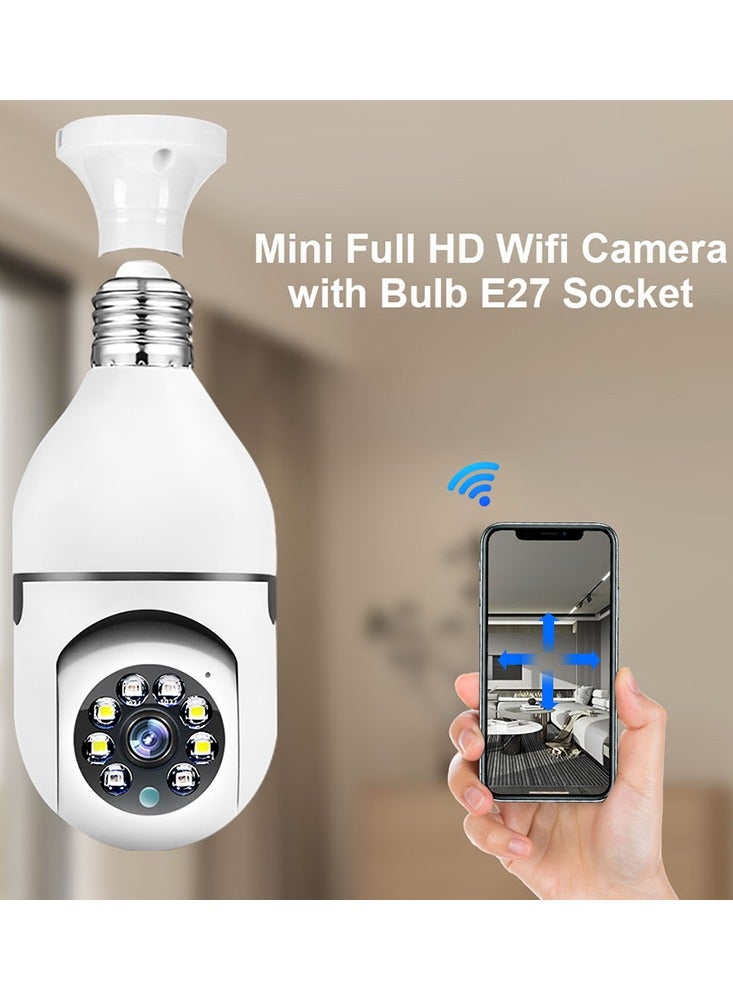 Camera Security camera with light bulb + free memory card for recording, 360-degree rotation, two-way audio, night vision and flashlight, easy to install, monitor your property from anywhere in the world via your phone - Image 1