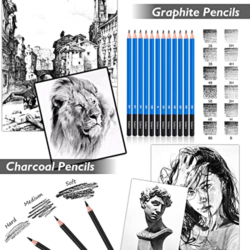 Caliart 176PCS Art Supplies Sketching Kit with 100 Sheets 3-Color Sketch Book, Graphite Colored Charcoal Watercolor & Metallic Pencils, Drawing Set Christmas Gifts for Adults Teens Girls Boys Kids - Image 4
