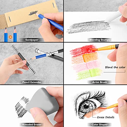 Caliart 176PCS Art Supplies Sketching Kit with 100 Sheets 3-Color Sketch Book, Graphite Colored Charcoal Watercolor & Metallic Pencils, Drawing Set Christmas Gifts for Adults Teens Girls Boys Kids - Image 5