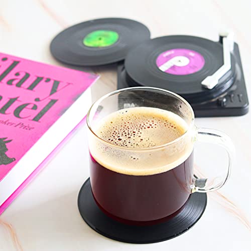 DuoMuo Funny Retro Vinyl Record Coasters for Drinks with Vinyl Record Player Holder for Music Lovers,Set of 6 Conversation Piece Sayings Drink Coaster,Wedding Registry Gift Ideas,Housewarming Hostess Gifts - Image 4