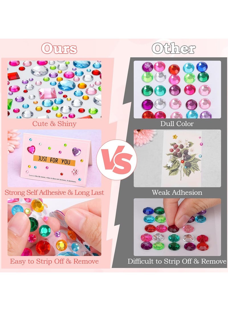 3200 قطعة من ملصقات الأحجار الكريمة للأطفال، 10 أوراق من ملصقات الأحجار الكريمة ذاتية اللصق للحرف اليدوية، ملصقات الأحجار الكريمة اللامعة المزخرفة الماسية للمكياج والمشاريع اليدوية، ألوان وأشكال وأحجام متعددة - Image 3