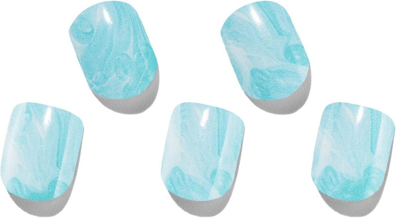 MOMSON MOMSON Semi Cured Gel Nail Strips – 20 Full Gel Nail Polish Stickers/Wraps Stick on Nails for Women - Gel Nail Art Stickers Decals Manicure Kits, Gradient Light Blue Marble, Quiet and Broad