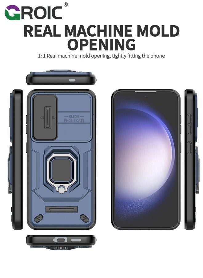 For Samsung Galaxy S24 6.1 Inch Case with Build in Kickstand and Slide Camera Protective Cover, 360° Rotating Ring Kickstand Protective Case for Galaxy S24 6.1 Inch Case