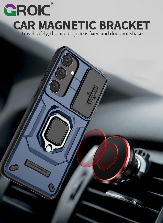 For Samsung Galaxy S24 6.1 Inch Case with Build in Kickstand and Slide Camera Protective Cover, 360° Rotating Ring Kickstand Protective Case for Galaxy S24 6.1 Inch Case