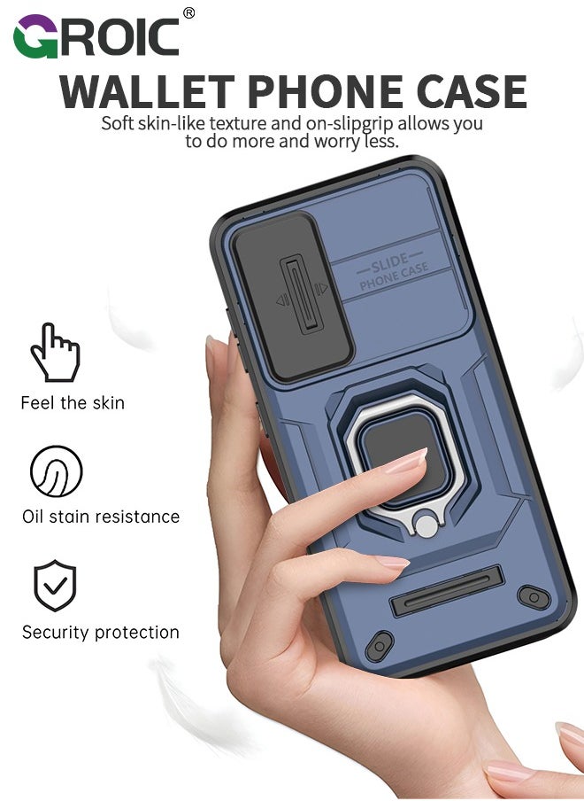 For Samsung Galaxy S24 6.1 Inch Case with Build in Kickstand and Slide Camera Protective Cover, 360° Rotating Ring Kickstand Protective Case for Galaxy S24 6.1 Inch Case
