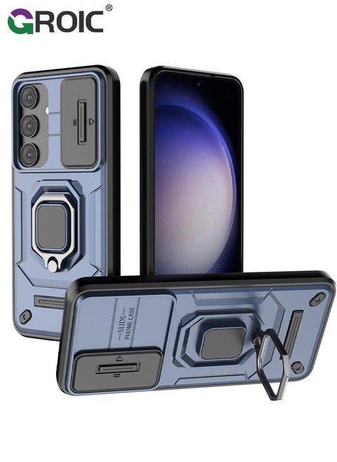 For Samsung Galaxy S24 6.1 Inch Case with Build in Kickstand and Slide Camera Protective Cover, 360° Rotating Ring Kickstand Protective Case for Galaxy S24 6.1 Inch Case