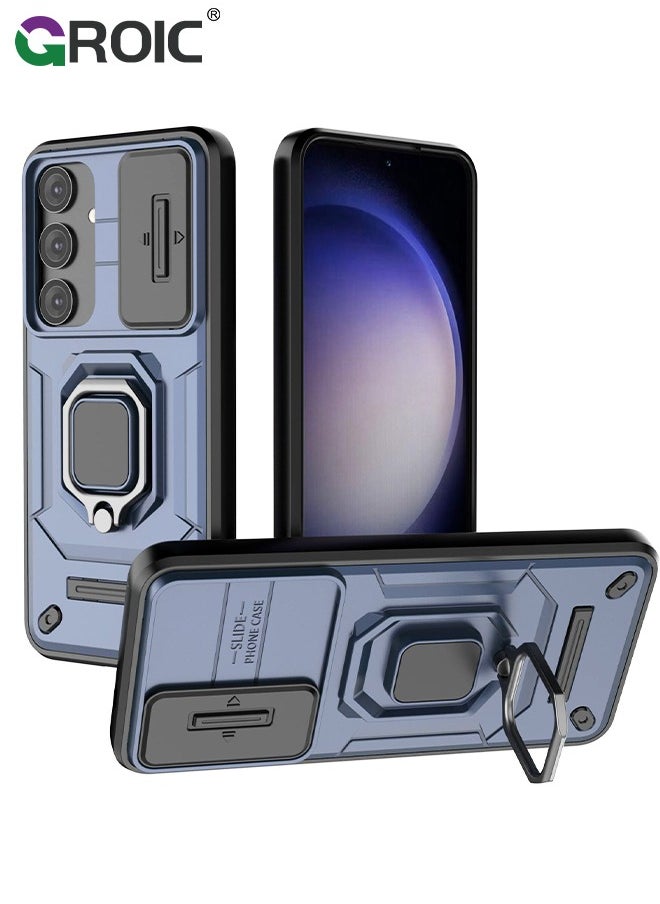 For Samsung Galaxy S24 6.1 Inch Case with Build in Kickstand and Slide Camera Protective Cover, 360° Rotating Ring Kickstand Protective Case for Galaxy S24 6.1 Inch Case