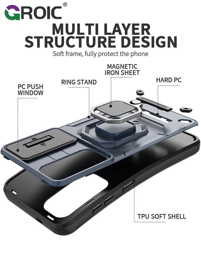 For Samsung Galaxy S24 6.1 Inch Case with Build in Kickstand and Slide Camera Protective Cover, 360° Rotating Ring Kickstand Protective Case for Galaxy S24 6.1 Inch Case