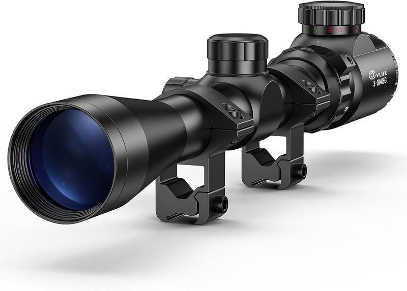 CVLIFE 3-9x40 Rifle Scope, Red & Green Illuminated Optical Riflescope, Mil-dot Reticle Scope for Hunting with Mounts - Image 1