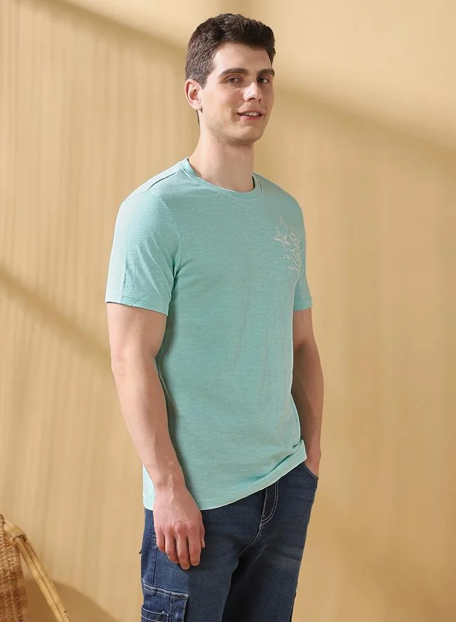 دينيس لينغو تيشيرت رجالي قطن أزرق مطبوع بقصة عادية