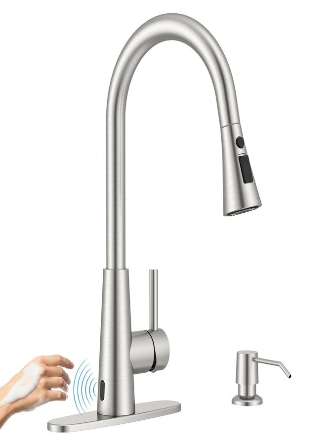 APPASO Touchless Kitchen Faucet with Soap Dispenser Brushed Nickel, Side Motion Sensor Kitchen Faucet, Single Hanle 3-Mode Hands-Free Faucet for Kitchen Sink - Image 1