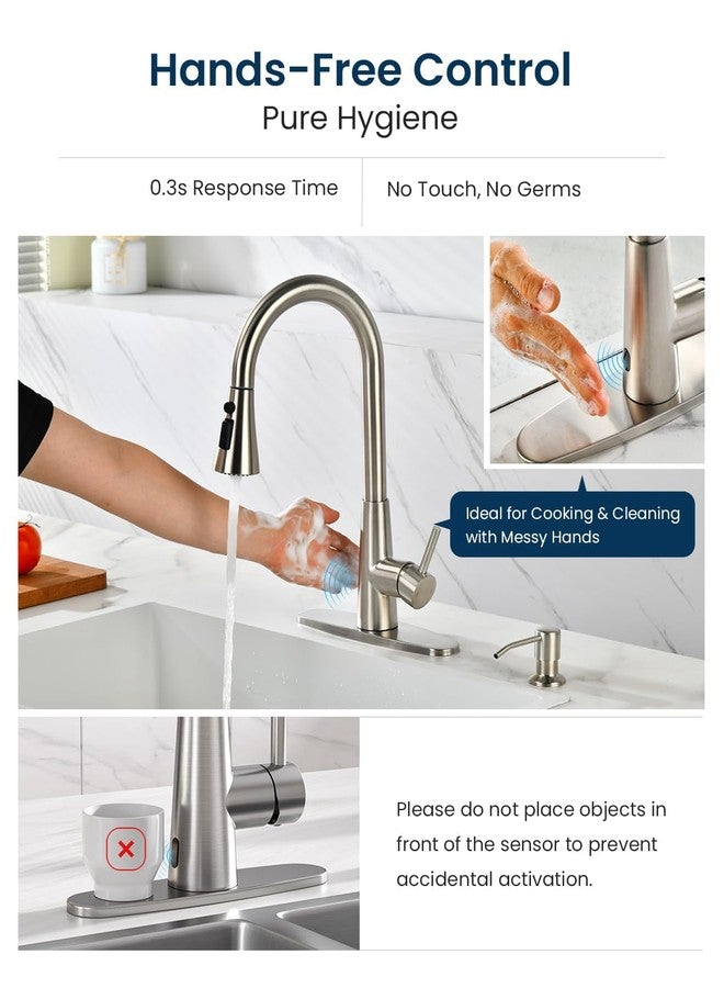 APPASO Touchless Kitchen Faucet with Soap Dispenser Brushed Nickel, Side Motion Sensor Kitchen Faucet, Single Hanle 3-Mode Hands-Free Faucet for Kitchen Sink - Image 2