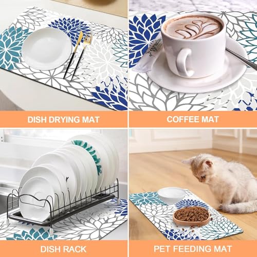 Home-Cloud HomeCloud Dish Drying Mat for Kitchen Counter Hide Stain Super Absorbent, Non-Slip, Heat-Resistant, Great for Dishes,Rack Pad, Kitchen Counter, Coffee Maker (Boho_Navy, 50x40cm) - Image 5