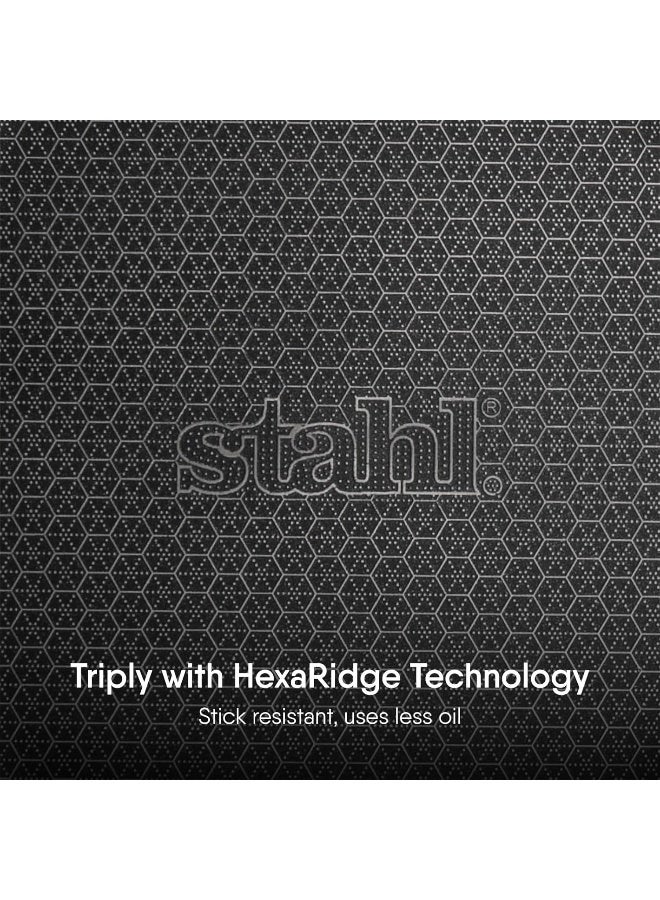 Stahl طاسة ستال ثلاثية الطبقات من الفولاذ المقاوم للصدأ غير لاصقة | طاسة دوسا ثلاثية الطبقات | طاسة دوسا مقاومة للخدش من الفولاذ المقاوم للصدأ مع قاعدة تحريض | هايبرد 6932، قطر 32 سم - Image 2