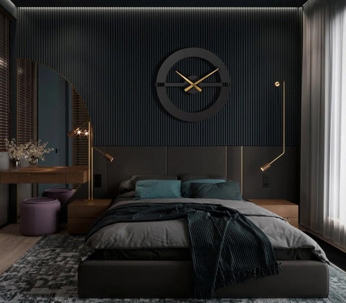 STYLISH METAL WALL CLOCK FOR LIVING ROOMANTIQUE BIG SIZE MODERN WALL WATCH FOR BEDROOM OFFICE KITCHEN HALL HOME DECOR 40 CM BLACK DA30