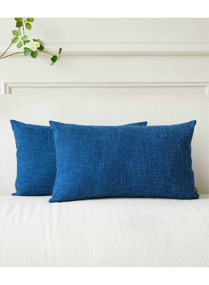a moment a moment Set of 2 Nayy Blue Linen Decorative Throw Pillow Covers 30 x 50 CM Farmhouse Pillow Covers with Cross for Couch Sofa Bed Living Room Home Decor  - Image 1