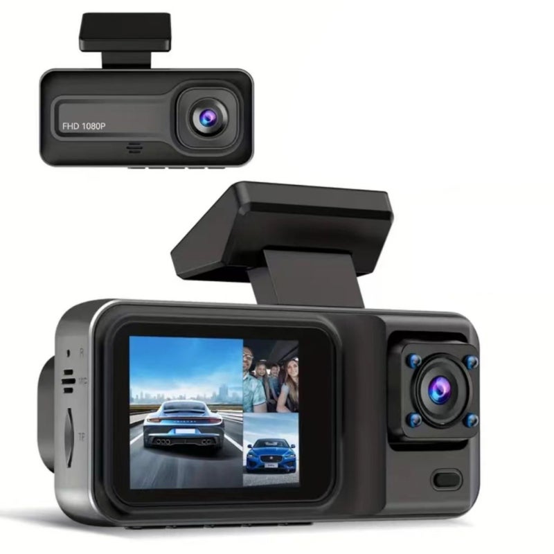 كاميرا عرض شاشة 1080P تسجيل مزدوج عدسة زاوية عريضة 170 درجة - مسجل قيادة بمنظور ليل أحمر محسن لمراقبة مقدمة وداخل المركبة و مساعدة في الاقتحام - Image 1