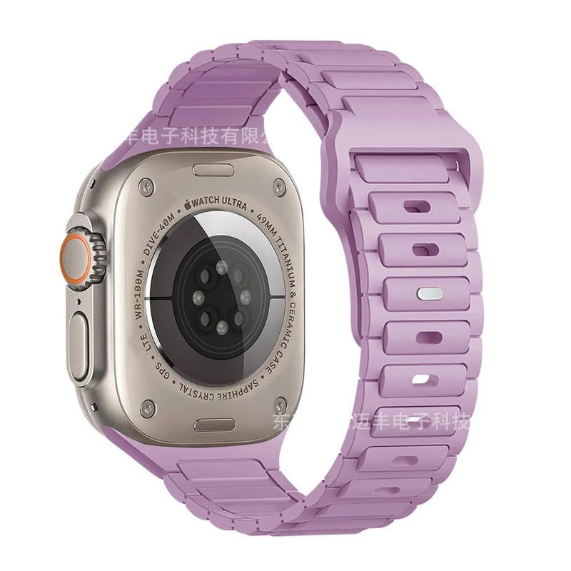 Adjustable Silicone Sport Strap Smartwatch Band Compatible with Apple Watch 38 40 41 42 44 45 49mm with Fit Replacement Strap in Purple - Image 1