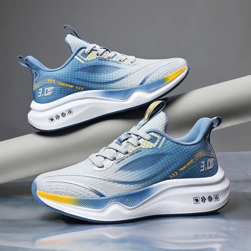 2024 Mens Summer Mesh Sneakers Breathable Shock-Absorbing Running Shoes gray blue 