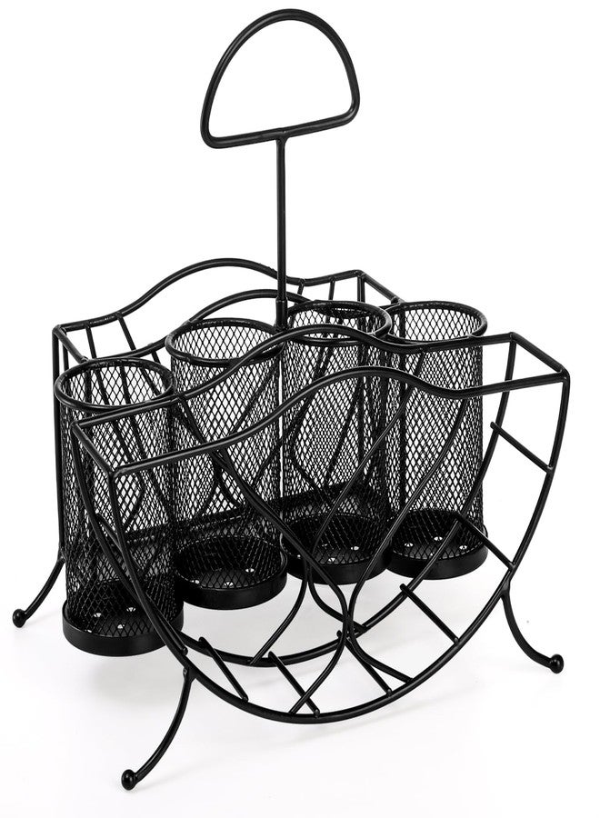 Bekith Silverware Caddy Paper Plate Napkin Holder, Utensil Holder with Handle, Countertop Flatware Caddy Portable Cutlery Storage Organizer for Kitchen, Picnic, Camping, Party, Metal Mesh, Black - Image 2
