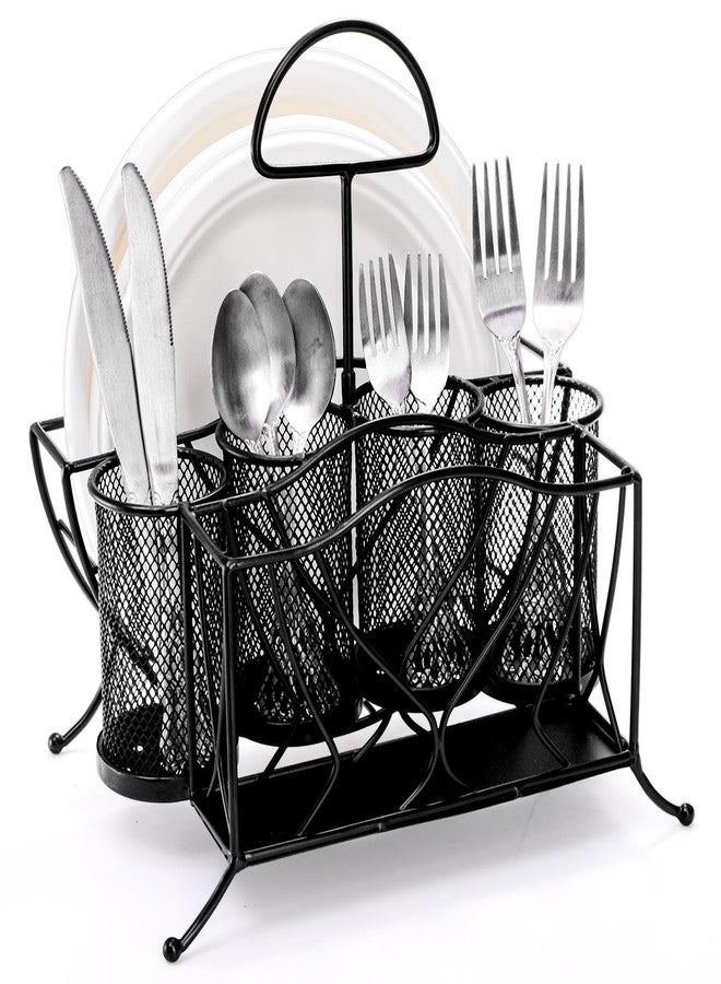 Bekith Silverware Caddy Paper Plate Napkin Holder, Utensil Holder with Handle, Countertop Flatware Caddy Portable Cutlery Storage Organizer for Kitchen, Picnic, Camping, Party, Metal Mesh, Black - Image 1