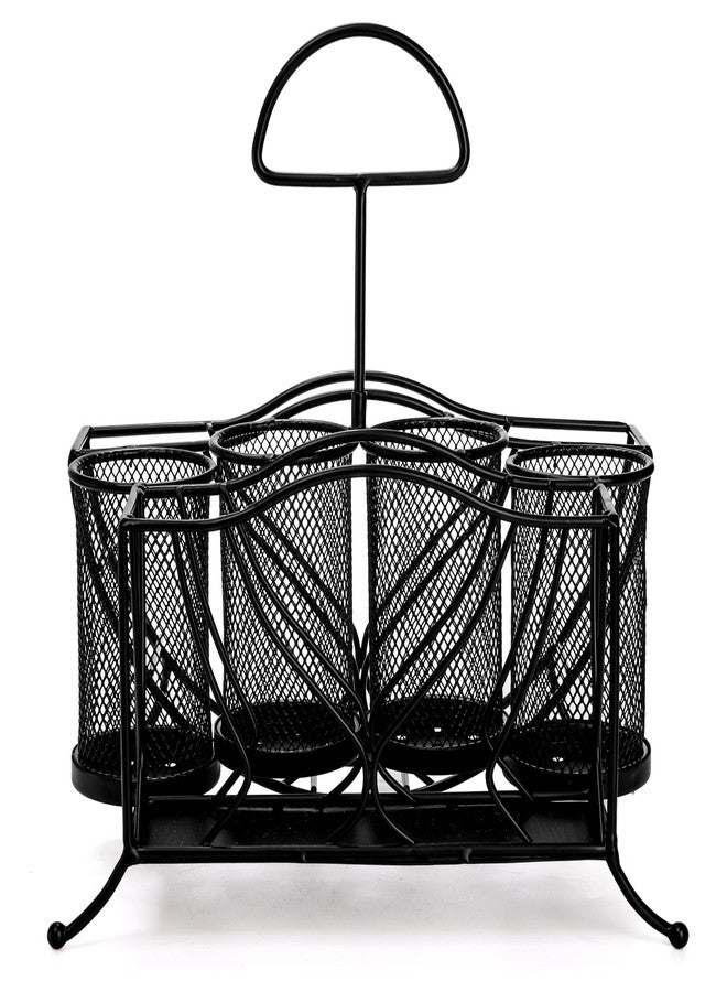 Bekith Silverware Caddy Paper Plate Napkin Holder, Utensil Holder with Handle, Countertop Flatware Caddy Portable Cutlery Storage Organizer for Kitchen, Picnic, Camping, Party, Metal Mesh, Black - Image 3