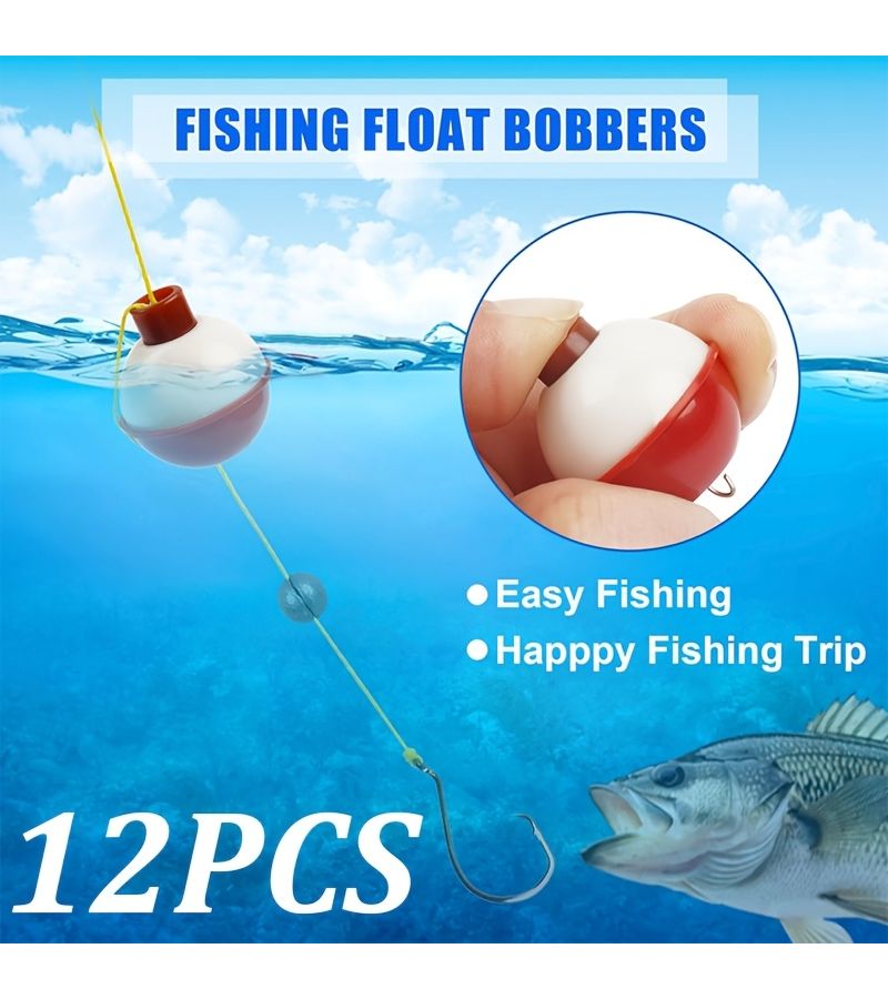 12pcs ABS Snap On Round Fishing Floats 1.25inch Red White High Visibility Buoys - Image 1