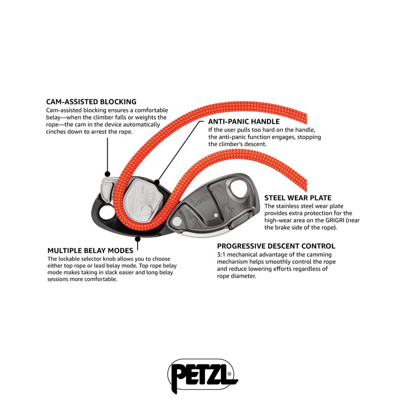 PETZL GRIGRI+ Belay Device with Cam-Assisted Blocking and Anti-Panic Handle, Suitable for Learners and Intensive Use - Orange - Image 2