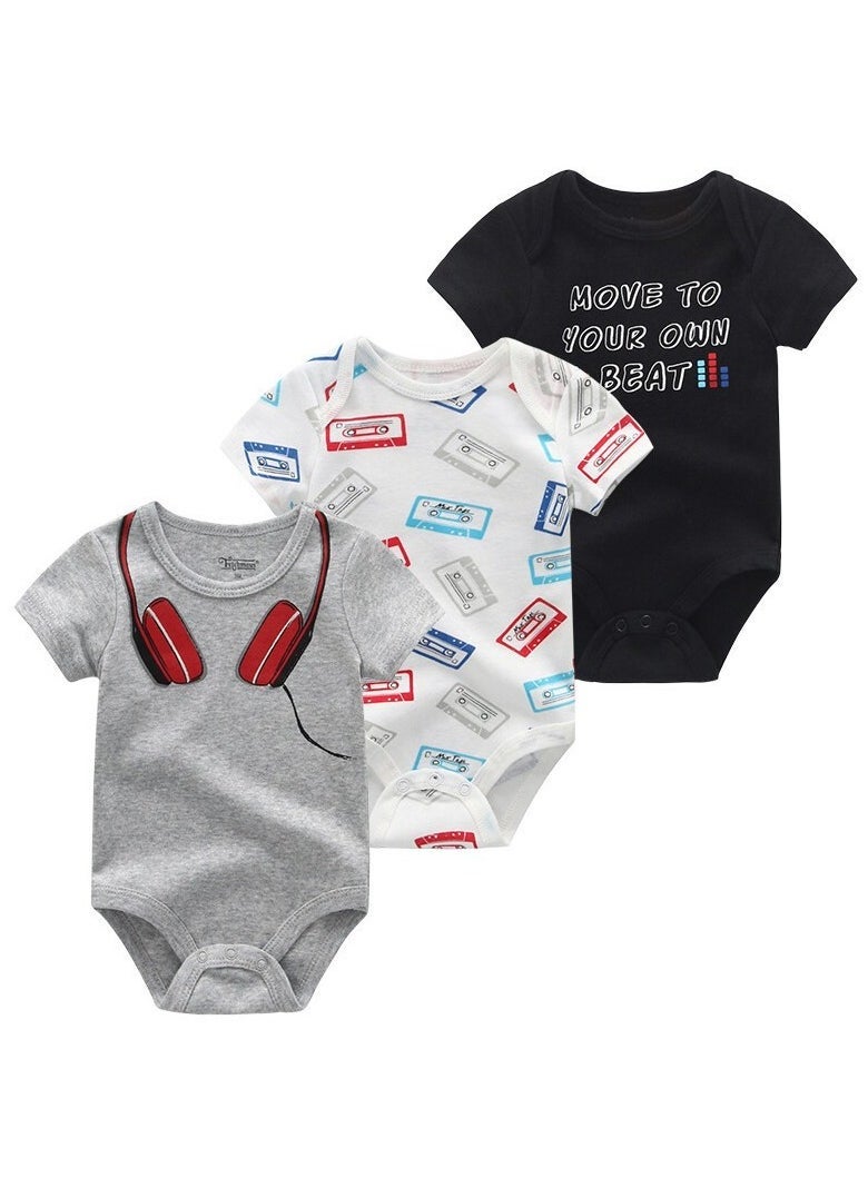 RedMapleTEK Baby Pure Cotton Jumpsuit Short-sleeved Crawling Suit Three-piece Set  - Image 1