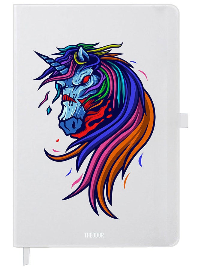 Theodor دفتر مصمم بحجم A5 غلاف سميك أبيض مع صورة حصان - Image 1