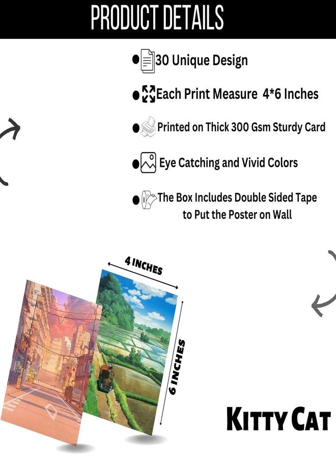Kitty Cat® Anime Scenery Aesthetic Wall Collage Kit || 30 Unique Poster Set + Free Tape, 4x6in Each, Posters: Dorm, Hostel Essential, Aesthetic Room Decor, Posters for Room Decoration (A) - Image 2